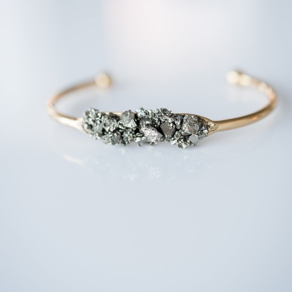 Pyrite Bracelet Gift-for-her Gold Cuff Bracelet Skinny Cuff Minimalist Bracelet